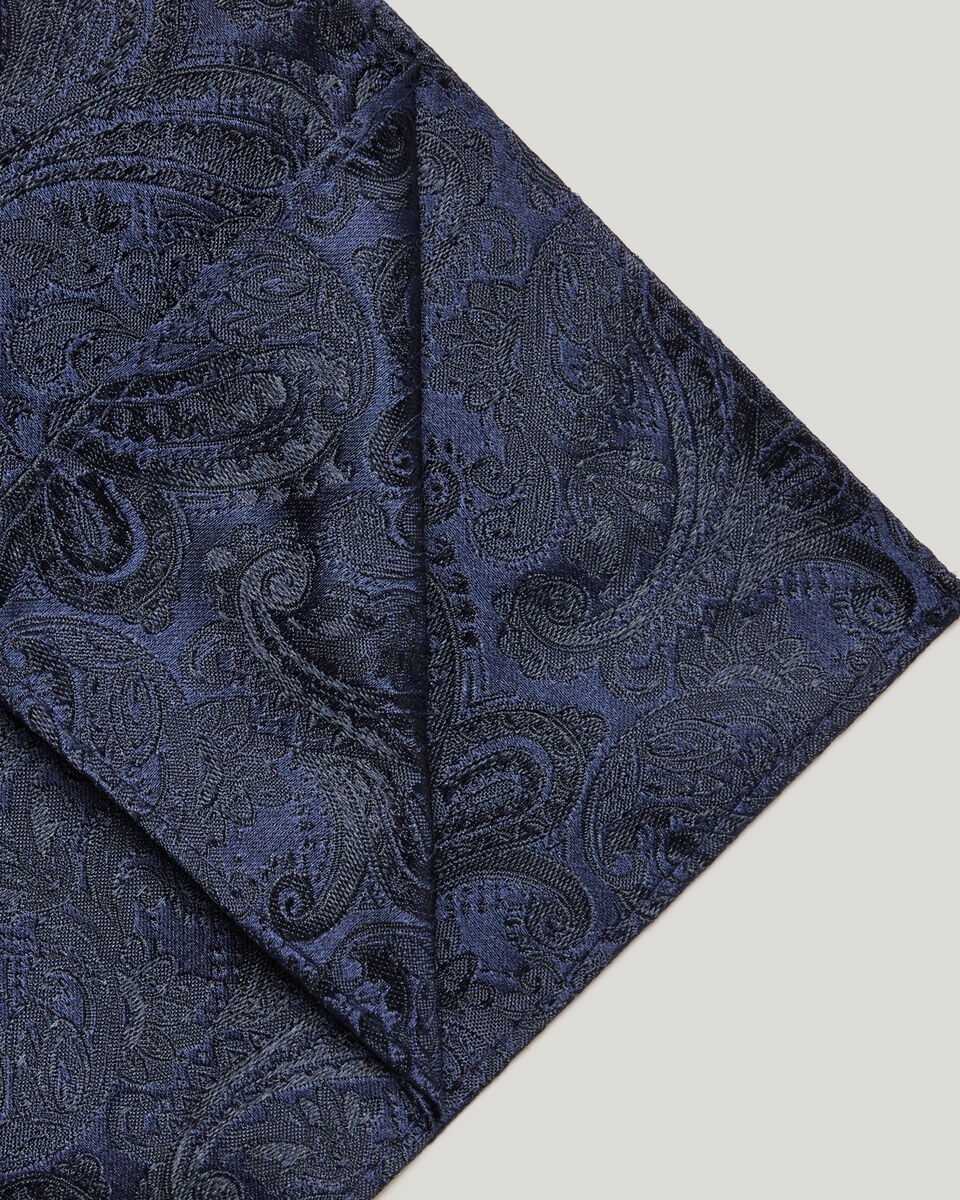 Silk Jacquard Floral Pocket Square, Navy, hi-res